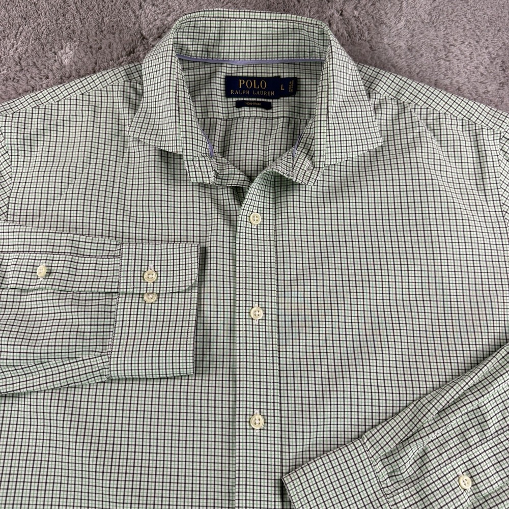 Polo Ralph Lauren Non Iron Shirt Mens Large Green Check Button Up Cotton Preppy